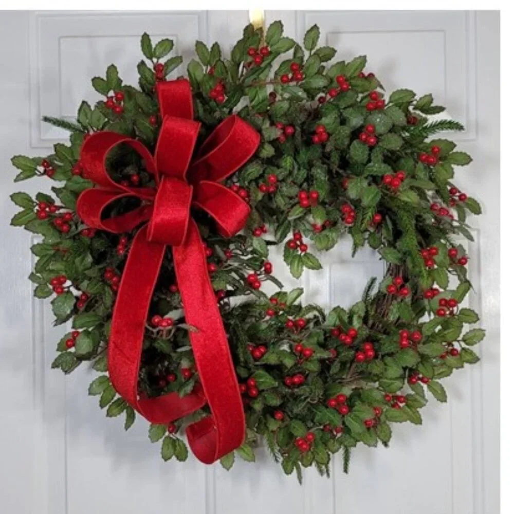 Mistletoe Winter Red Berry Mistletoe Wreath, Winter Holiday Mistletoe Wreath